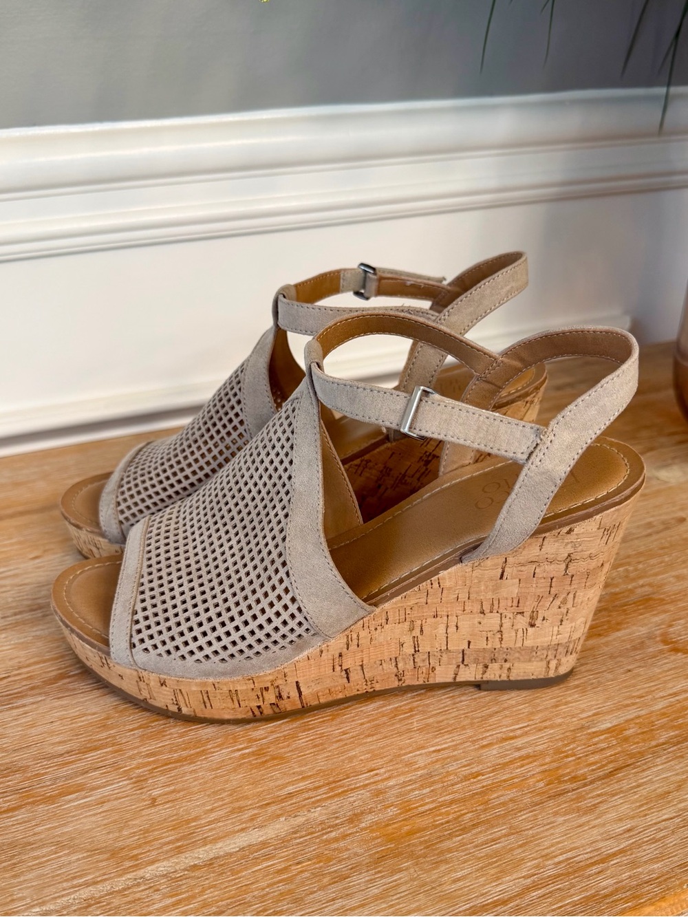 Women's Franco Sarto Slingback Cork Wedge Sandals — Taupe